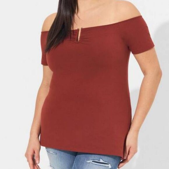 Torrid Plus Size 2X 18-20 Foxy U-Bar Off-Shoulder Short Sleeve Top - Picture 3 of 5